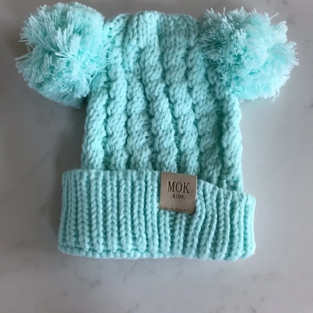 Turquoise Pom ball toddler winter hat
